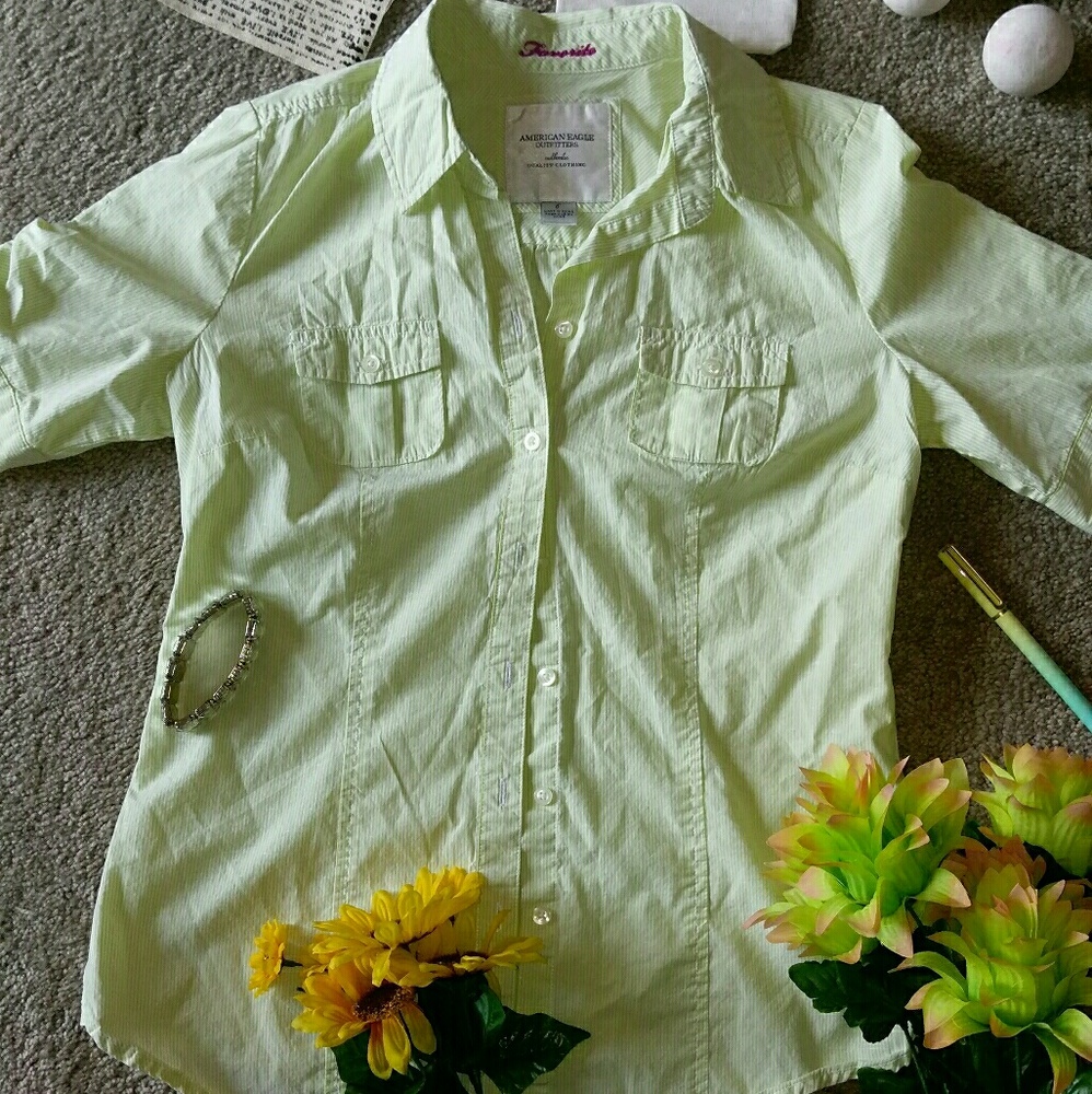 American Outfitters lime yellow button down shirt